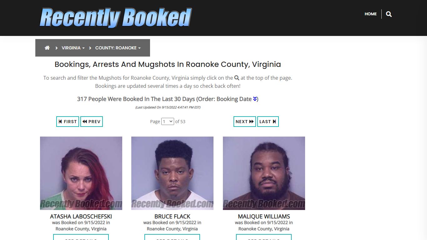 Bookings, Arrests and Mugshots in Roanoke County, Virginia